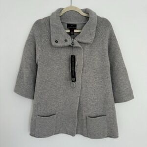 Fenn Wright Manson Cardigan Sweater Womens M Gray Wool Angora‎ Blend 3/4 Sleeve